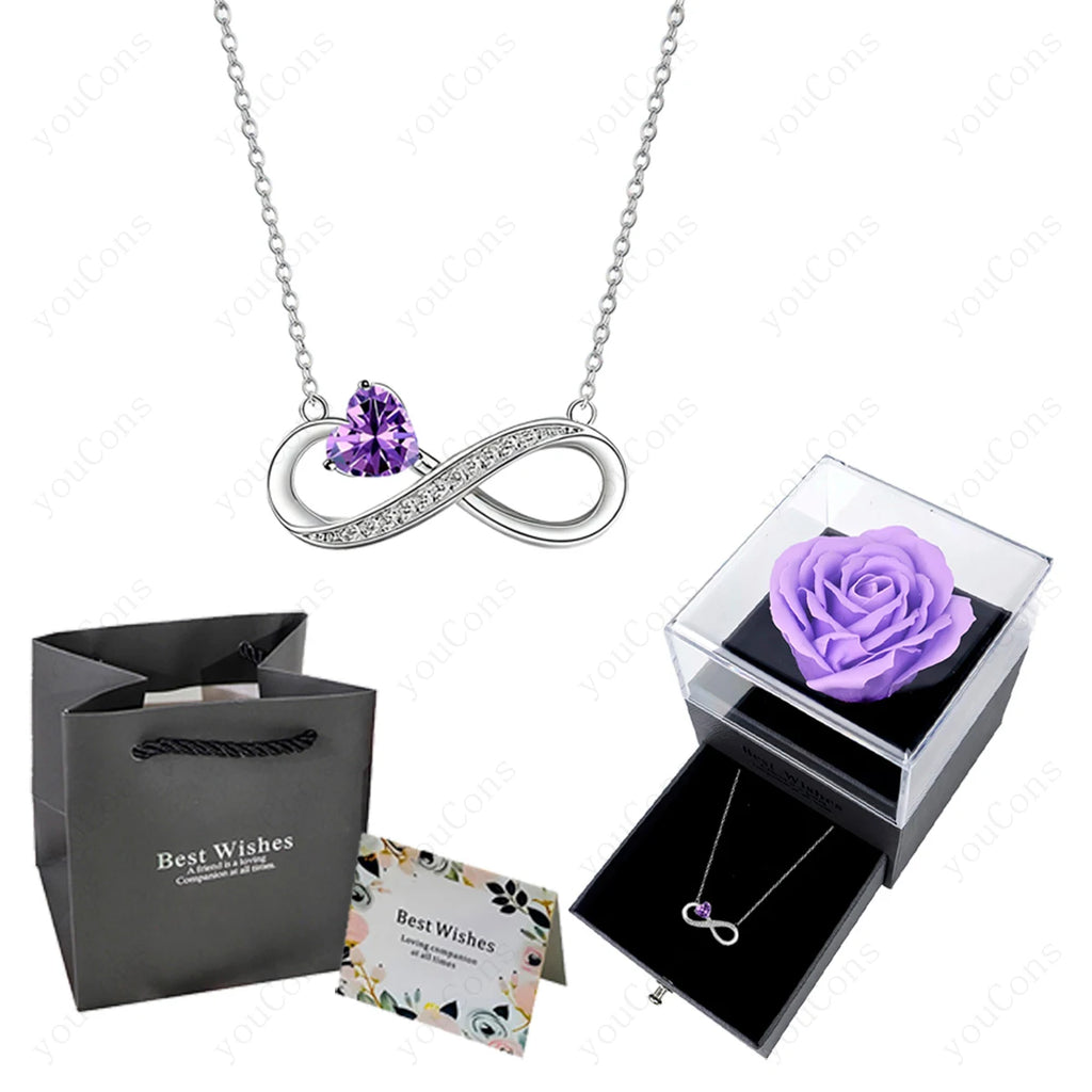 Luxury Pink Heart Pendant Necklaces With Rose Flower