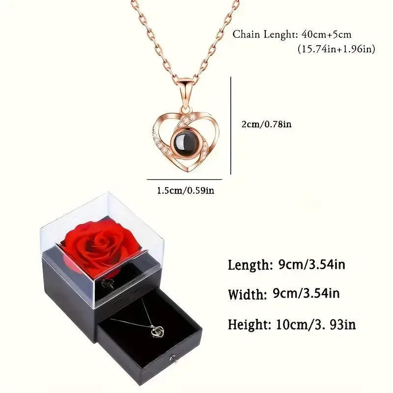 Heart Projection Necklace with Rose Gift Box 