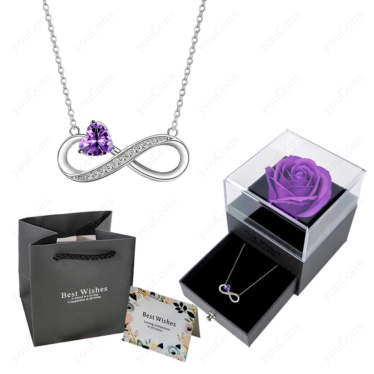 Luxury Pink Heart Pendant Necklaces With Rose Flower