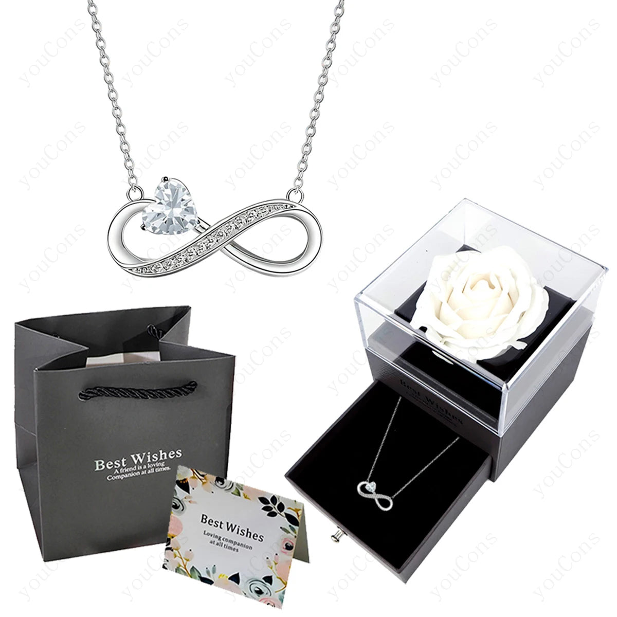 Luxury Pink Heart Pendant Necklaces With Rose Flower