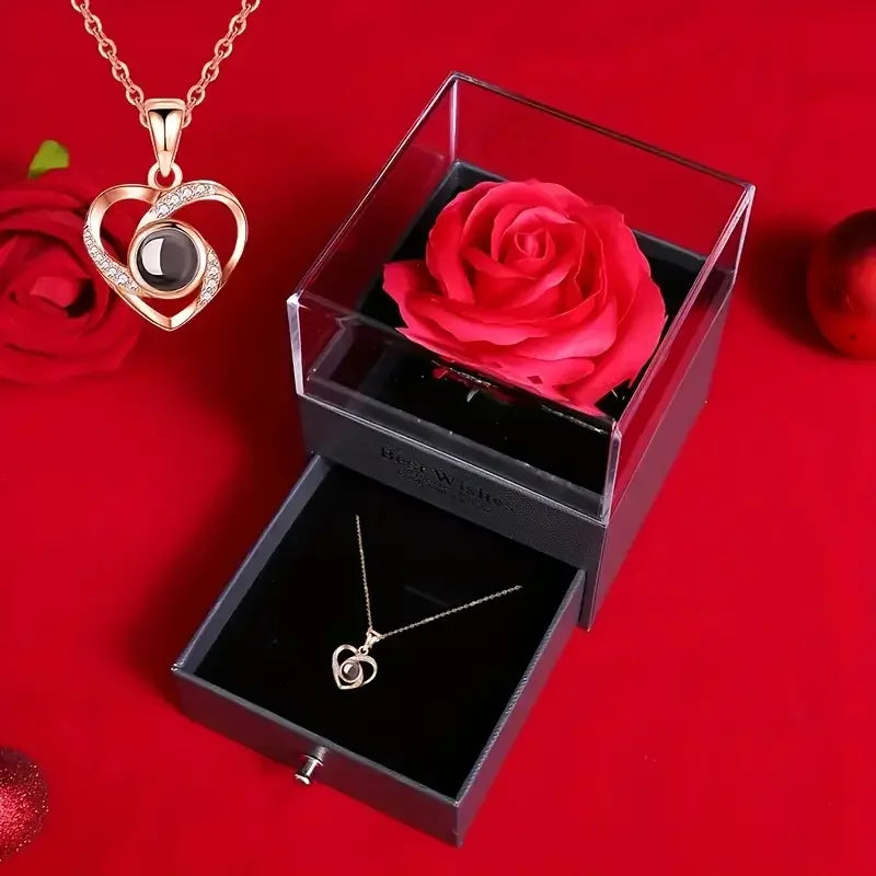 Heart Projection Necklace with Rose Gift Box 