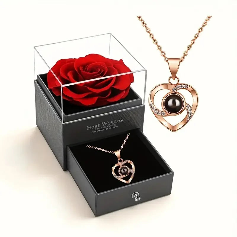 Heart Projection Necklace with Rose Gift Box 