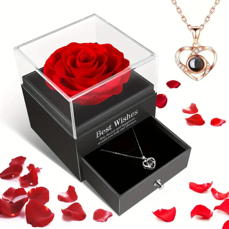 Heart Projection Necklace with Rose Gift Box 